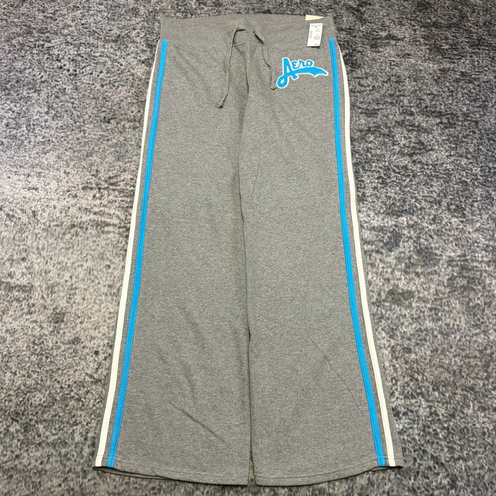 NWT Aeropostale Flare Sweatpants Womens Medium Gray Blue Low Rise Y2K